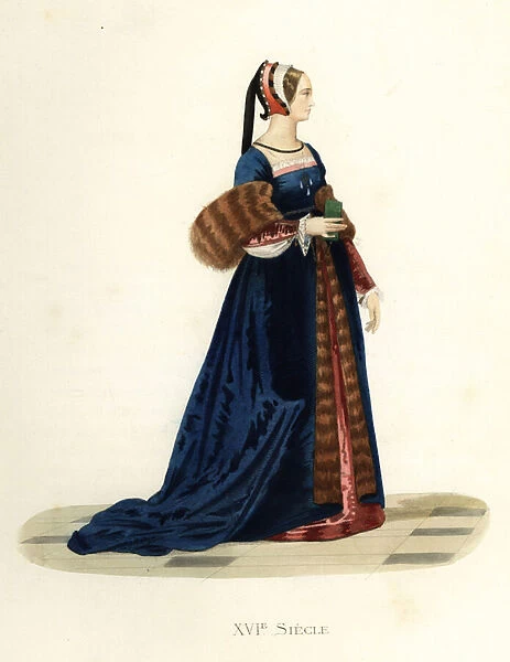 Woman in the court of King Francis I, 16th century. 1867 (engraving)