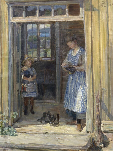 Woman and girl in doorway, 1919 (oil on canvas)