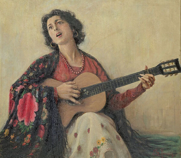 Woman with Guitar (oil on canvas)