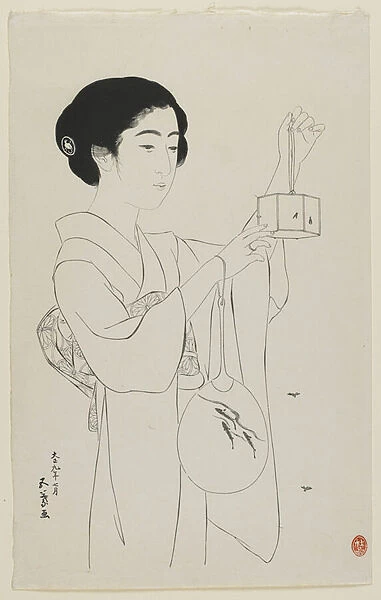 Woman Holding a Firefly Cage, Taisho era, July 1920 (woodblock print)