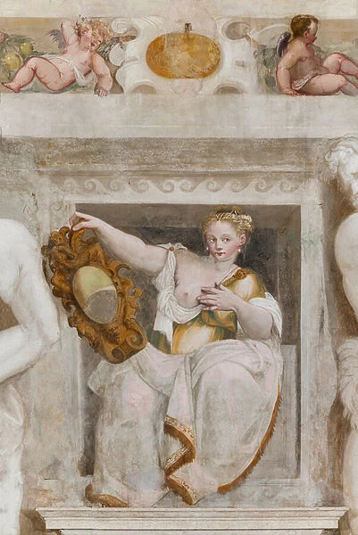 Woman holding a mirror, Main Hall, c. 1570 (fresco)
