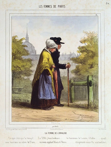 The Woman of the Invalides, from Les Femmes de Paris, 1841-42 (colour litho)