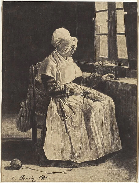 A Woman Knitting, 1861 (charcoal & stump on laid paper)