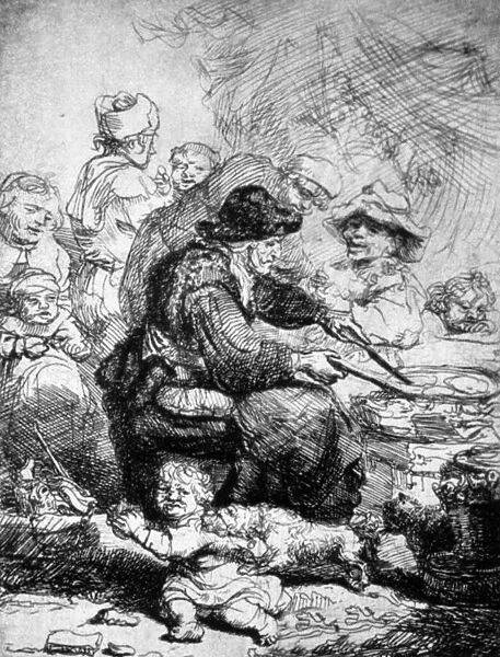 Woman Making Cakes (Kouk), 1635 (engraving)