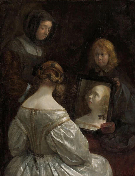 Woman at a Mirror, c. 1652 (oil on panel)