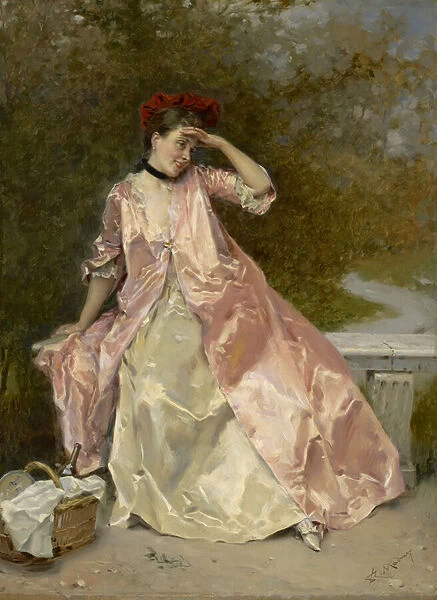 Woman with a Picnic Basket, c. 1890 (oil on panel)