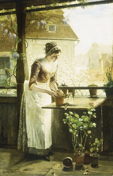 Woman Potting Flowers, 1890 (oil on canvas)