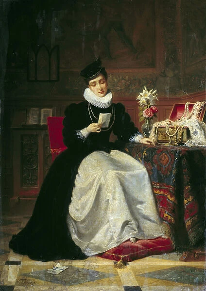 Woman Reading a Letter Painting by Jea-Baptiste Victor Loutrel (1821-1908