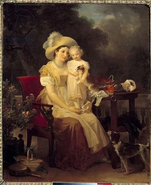 woman sitting holding a girl on her knees Painting by Marguerite Gerard (1761-1837
