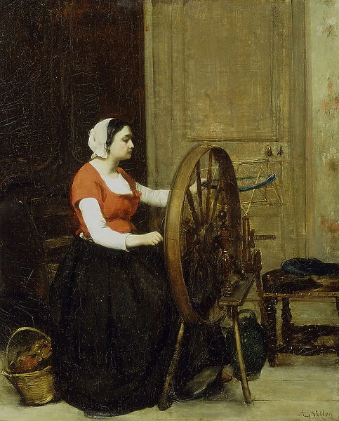 Woman and Spinning Wheel, c. 1860? (oil on canvas)