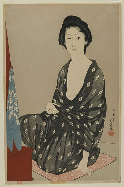 Woman in Summer Dress, Taisho era, June 1920 (colour woodblock print)