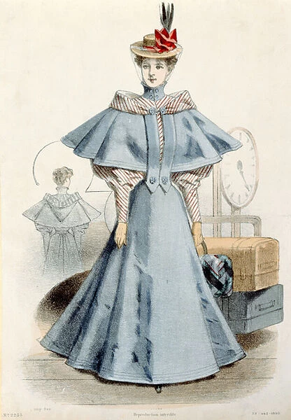 Woman in travel dress, from Le Coquet, 1895 (coloured engraving)