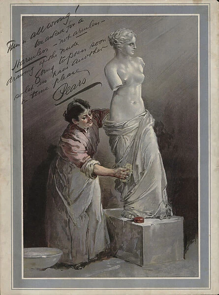 Woman washing the Venus De Milo with Pears Soap (chromolitho)