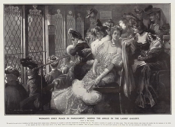 Womans only place in Parliament: behind the grille in the Ladies Gallery (litho)