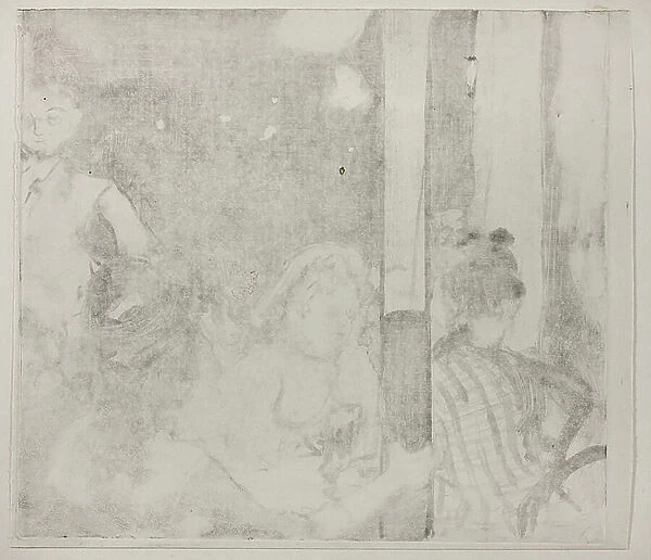 Women in front of a Cafe, evening, c. 1877 (monotype cognate on ivory wove paper)