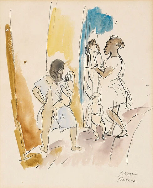 Three Women and Two Children, Havana (w  /  c on paper)