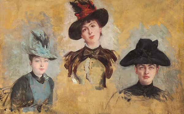 Three Women in Hats; Trois femmes en chapeaux, 1880 (oil on panel)