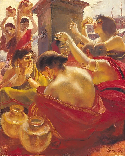 Women of Madura at a Fountain (oil on canvas)
