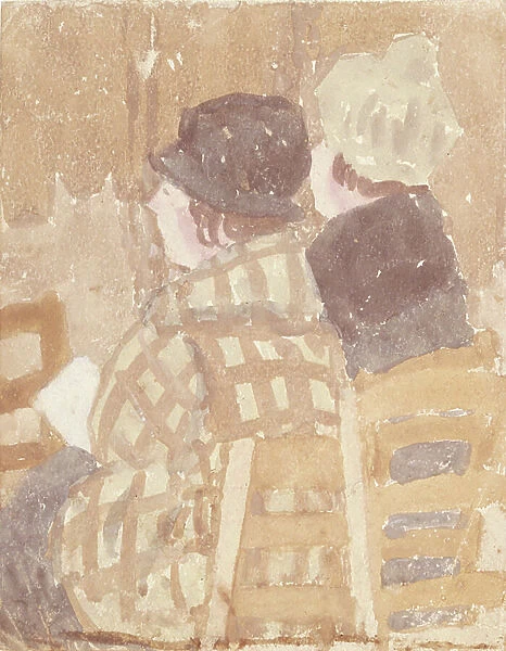 Two women seated in church (w / c on paper)