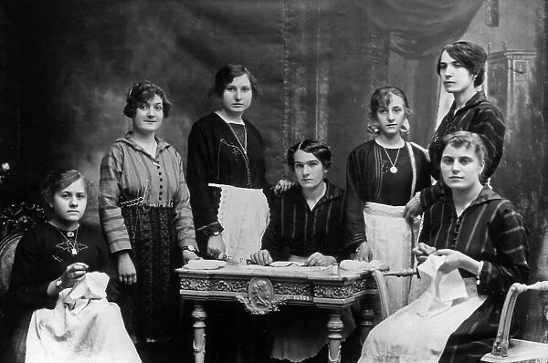 Women Sewing, c. 1920 (b / w photo)