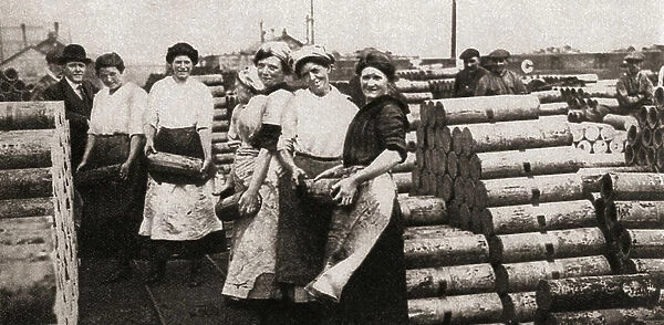 Women taking over many men's jobs during World War One, from The Pageant of the Century, pub.1934