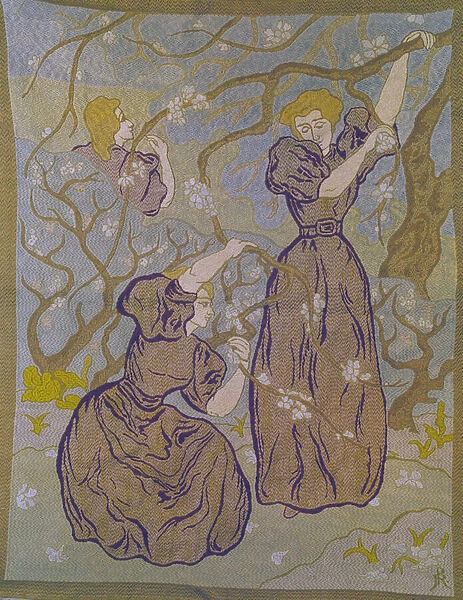 Two Women Under a Tree in Bloom Tapestry by Paul Ranson (1864-1909
