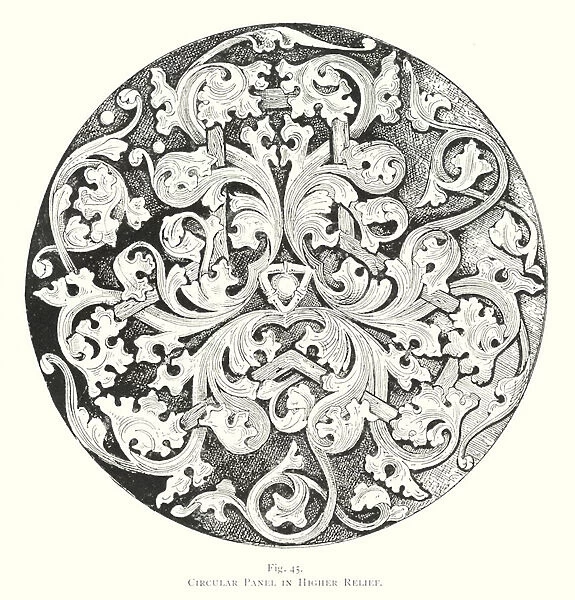 Wood carving: Circular panel in higher relief (engraving)