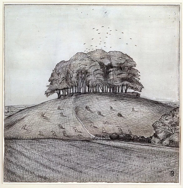 The Wood on the Hill, 1912 (ink, chalk & w  /  c on paper)