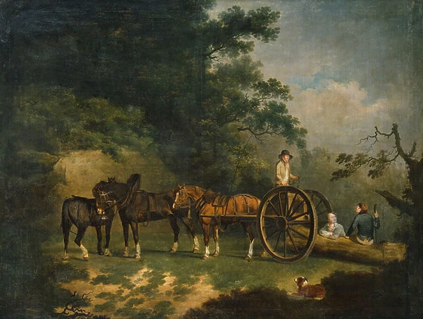 Woodcutters with their Cart Resting in a Woodland Glade (oil on canvas)