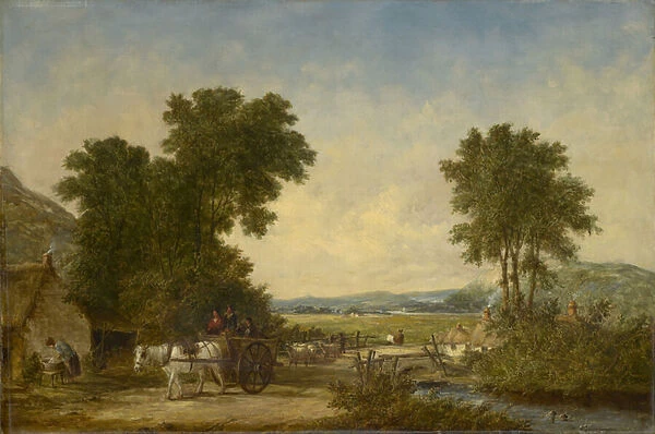 Wooded Country Landscape with Figures in a Cart, c. 1855 (oil on canvas)