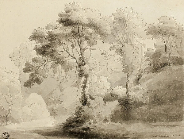 Wooded landscape, 1774 (pen and black ink, with brush and grey wash, on cream laid paper