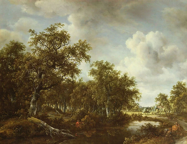 A Wooded Landscape with an Angler by a Pond, 1664 (oil on canvas)