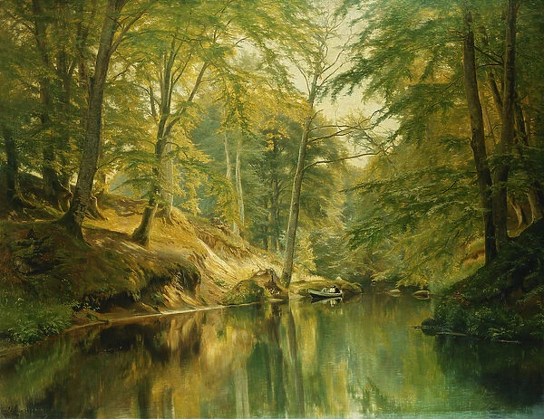 A Wooded River Landscape with Figures in a Boat, 1893 (oil on canvas)