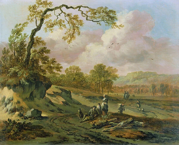 A Wooded River Landscape with Peasants on a Path