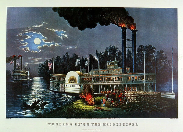 'Wooding up on the Mississippi''. 1863 (lithograph)