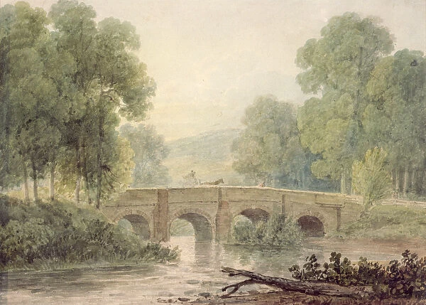 Woody Landscape with a Stone Bridge over a River (watercolour)