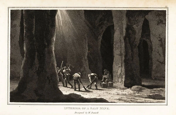 Workers mining rock salt in Northwich, Cheshire. 1807 (aquatint)