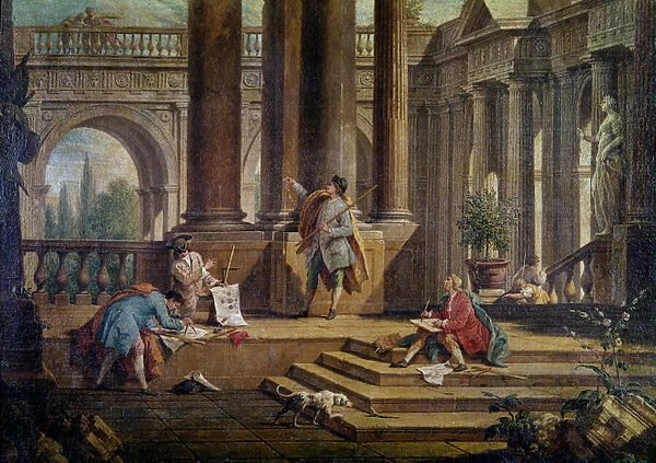 Works of restoration of a villa. Architects at Work, detail (oil on canvas, 18th century)