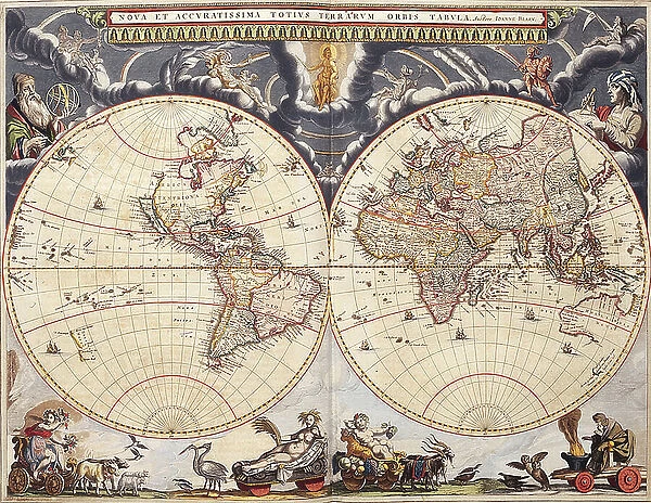 World map from the Blaeu Atlas, 17th century, c.1662 (print)