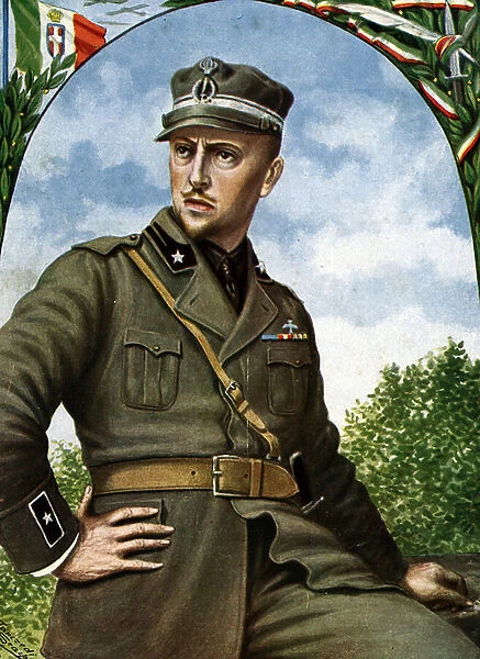 World War I: 'Portrait of Gabriele D annunzio (1863-1938) (WWI: Italian poet and soldier Gabriele d Annunzio) Illustration by Tancredi Scarpelli (1866-1937) from 'Storia d Italia'