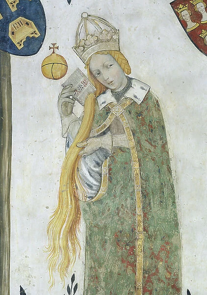 The Nine Worthies and the Nine Worthy Women, detail of Ethiope combing her hair, 1418-1430 (fresco)