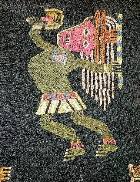 Woven wool dancer with baton, Paracas tribe (textile) (see also 231825)