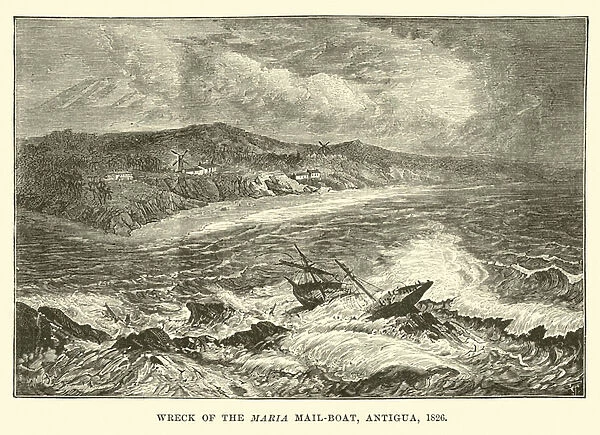 Wreck of the Maria Mail-boat, Antigua, 1826 (engraving)