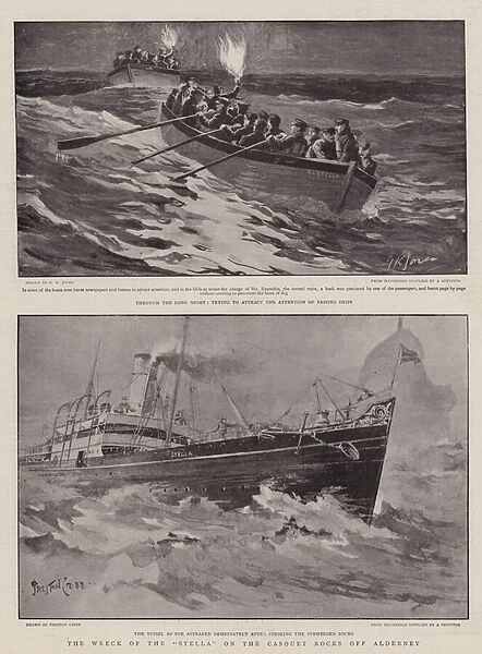 The Wreck of the 'Stella'on the Casquet Rocks off Alderney (litho)