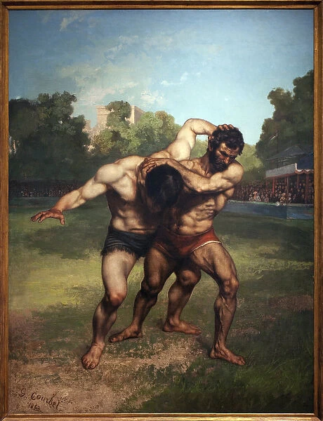 Wrestlers. Painting by Gustave Courbet (1819-1877), Oil On Canvas, 1853