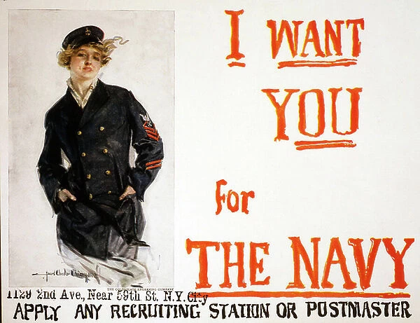 WW1 Recruitment Poster for the US Navy, published 1917 (colour litho)