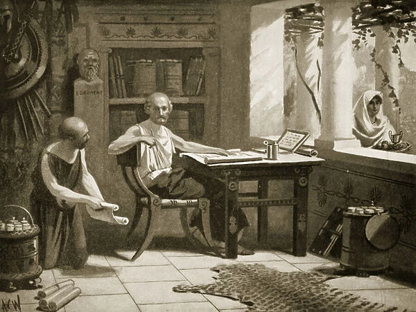 Xenophon dictating his history, illustration from Hutchinson