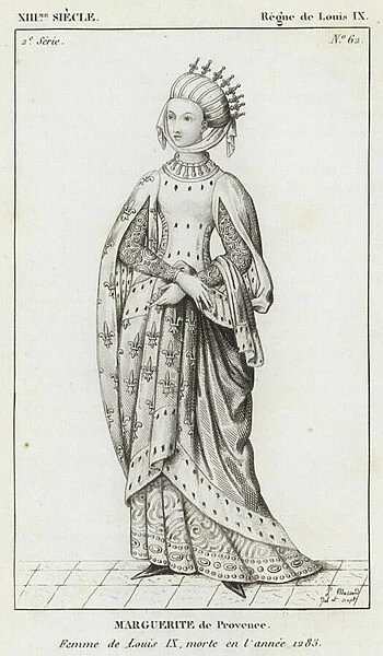 XIII Siecle, Regne de Louis IX, Marguerite de Provence, Femme de Louis IX, morte en l annee 1285 (engraving)