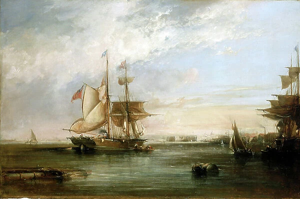 The yacht Isabel off the coast of Deptford (England). Oil painting, 1820, by George Chambers (1803-1840)
