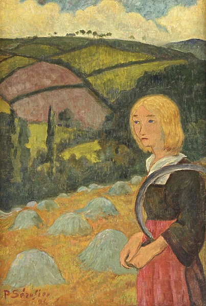 Young Breton Girl and Haystacks, 1924 (oil on canvas)